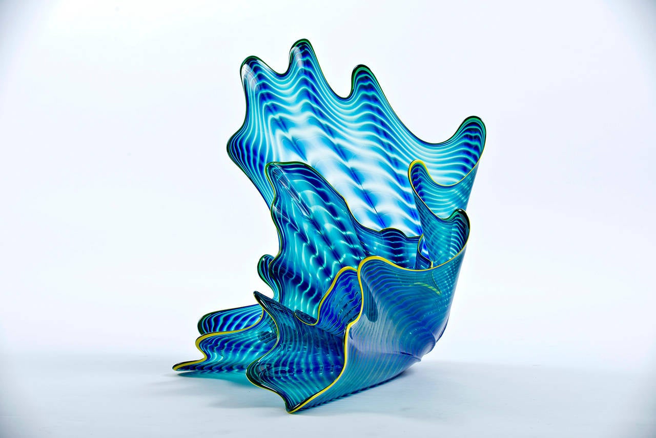 Blue Persian Set with Green Lip Wrap by Dale Chihuly 2