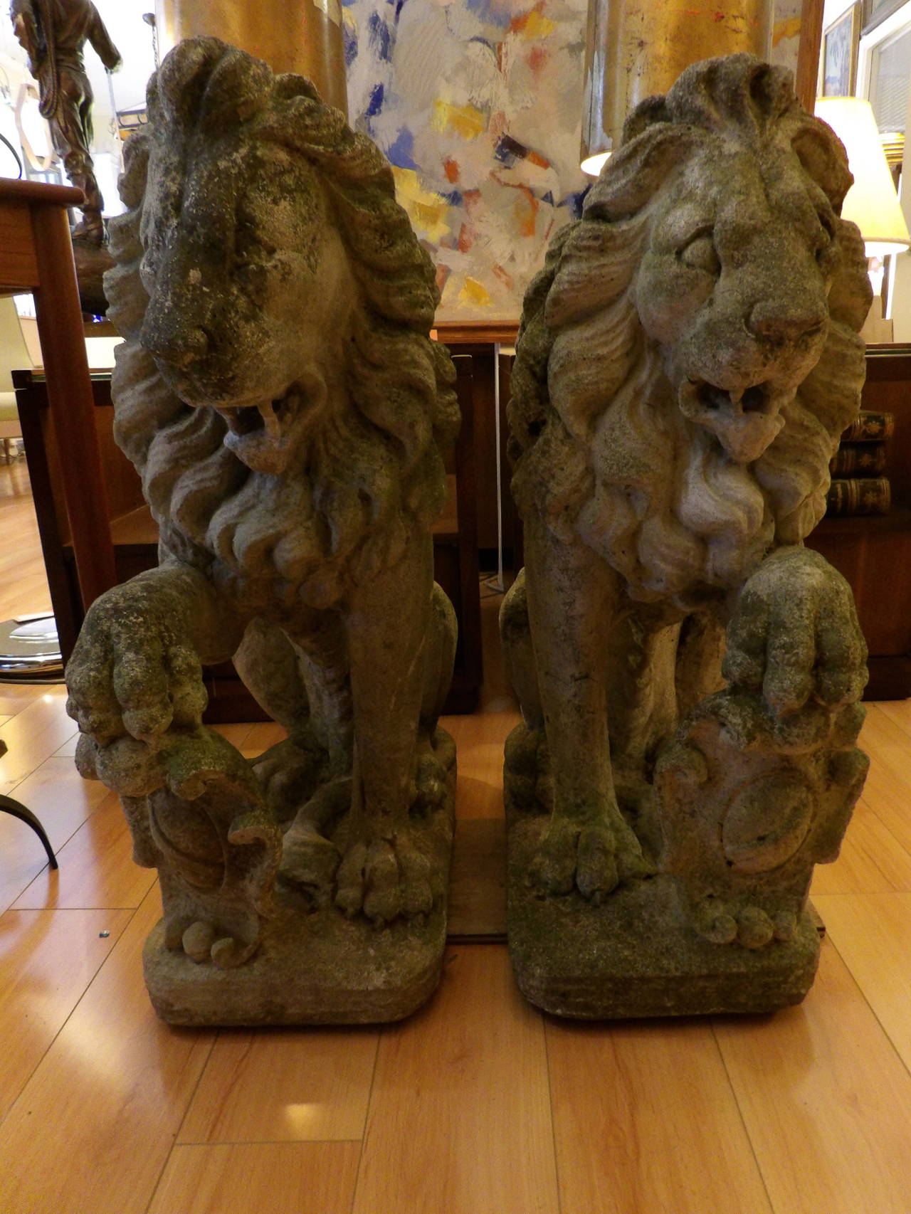 Pair of Cast Stone Lions