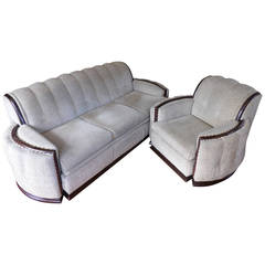 Antique Art Deco Sofa and Lounge Chair Set