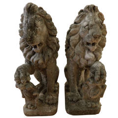 Pair of Cast Stone Lions