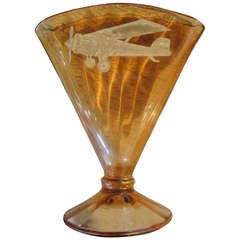 Art Deco Vase with Etched Glass Airplane