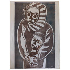 Herman Volz Postmodern Expressionist Woodcut Print