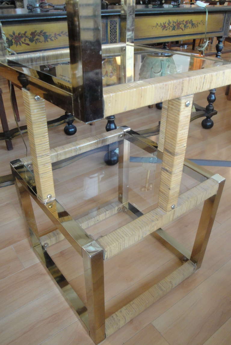 Mid-Century Modern Polished Brass & Glass Cubical Display Shelf