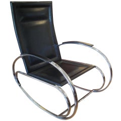Polished Chrome & Leather Rocking Chair