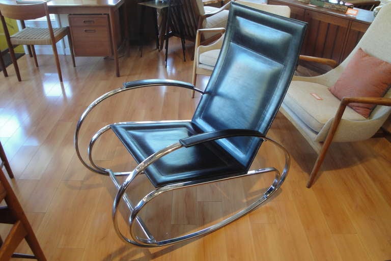 Polished Chrome & Leather Rocking Chair In Excellent Condition In Fulton, CA