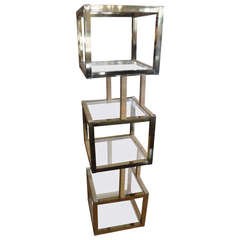 Polished Brass & Glass Cubical Display Shelf