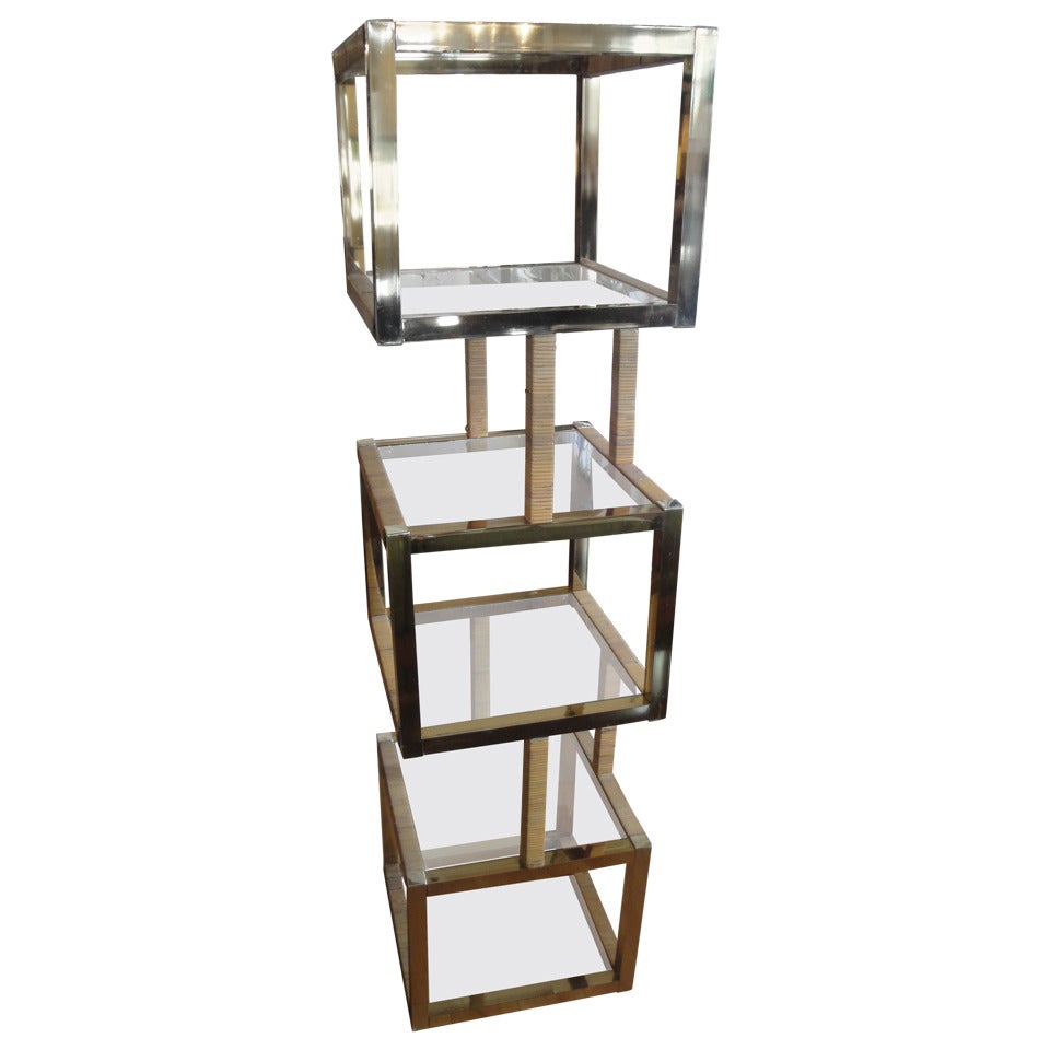 Polished Brass & Glass Cubical Display Shelf