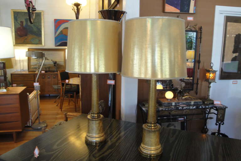 Metal Paul Hanson Gold Crackalure Reverse Glass Table Lamps For Sale