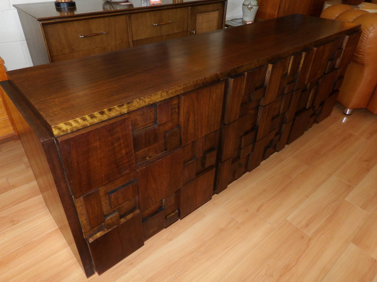 Late 20th Century Cubist Walnut Tile Dresser by Lane Furniture