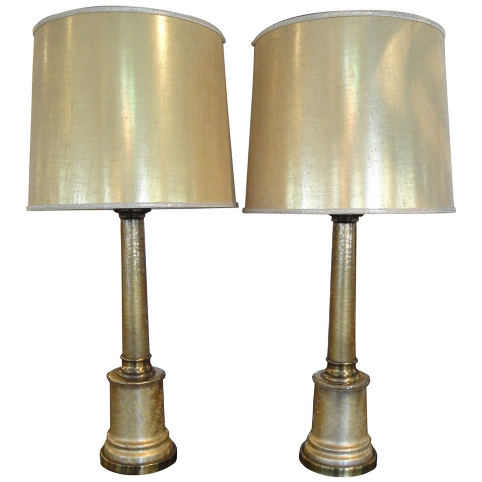 Paul Hanson Gold Crackalure Reverse Glass Table Lamps For Sale