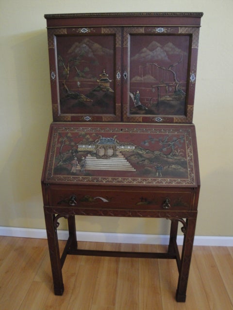 Striking Chinoiserie Drop-Front Secretary Desk 5