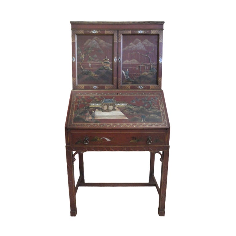 Striking Chinoiserie Drop-Front Secretary Desk
