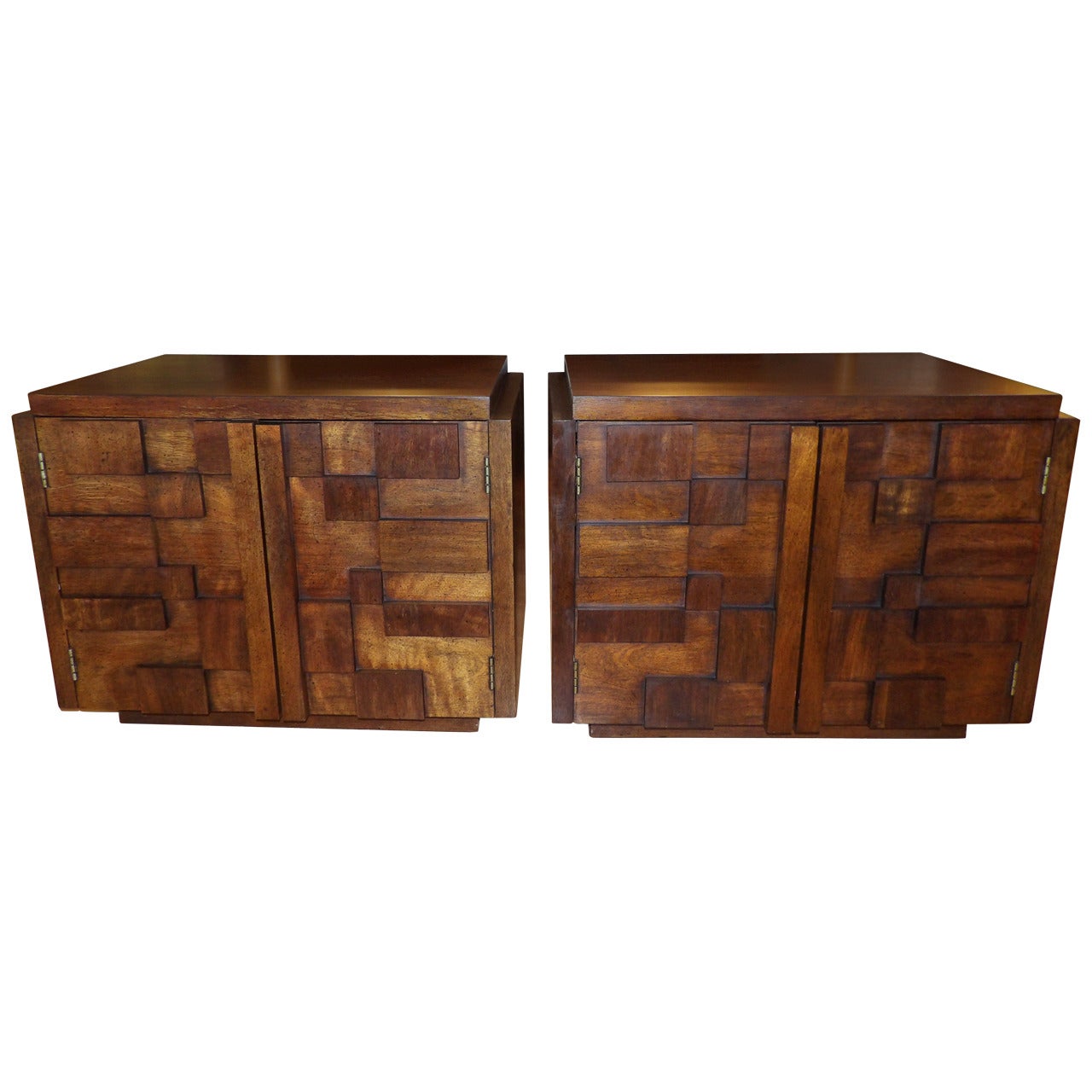 "Mosaic" Cubist Walnut Tile Nightstands or End Tables by Lane Furniture
