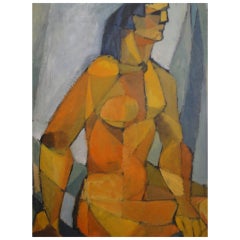1950s Cubist Oil Painting of Figure