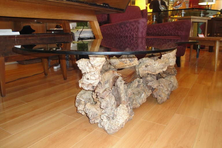 American Driftwood Coffee Table with Glass Top