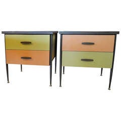1970s Mod Steel & Painted Wood End Tables