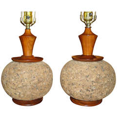 Cork and Teak Table Lamps