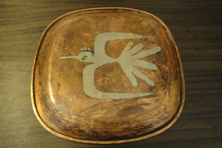 20th Century Los Castillo Mixed Metal Copper Tray