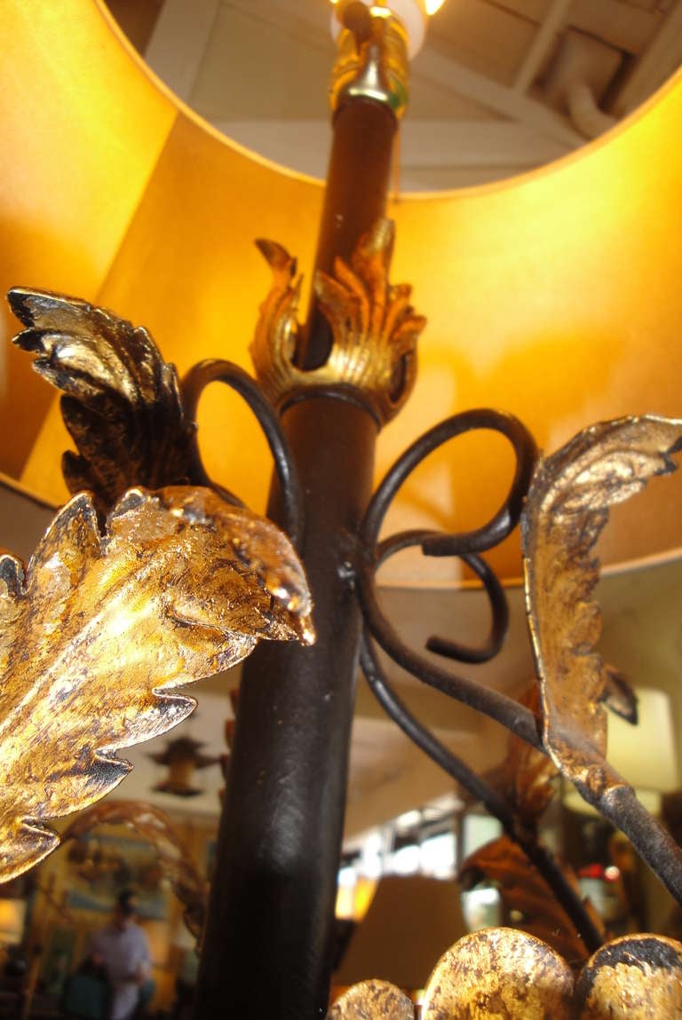 Italian Gilt Metal Floral Lamps In Excellent Condition For Sale In Fulton, CA