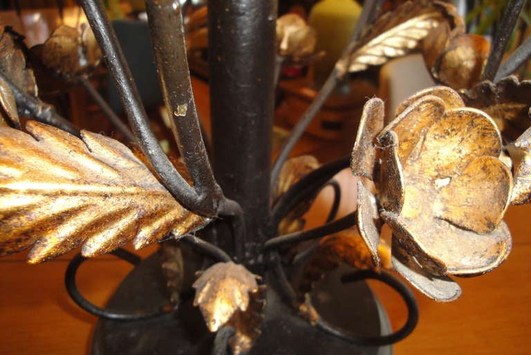 20th Century Italian Gilt Metal Floral Lamps For Sale