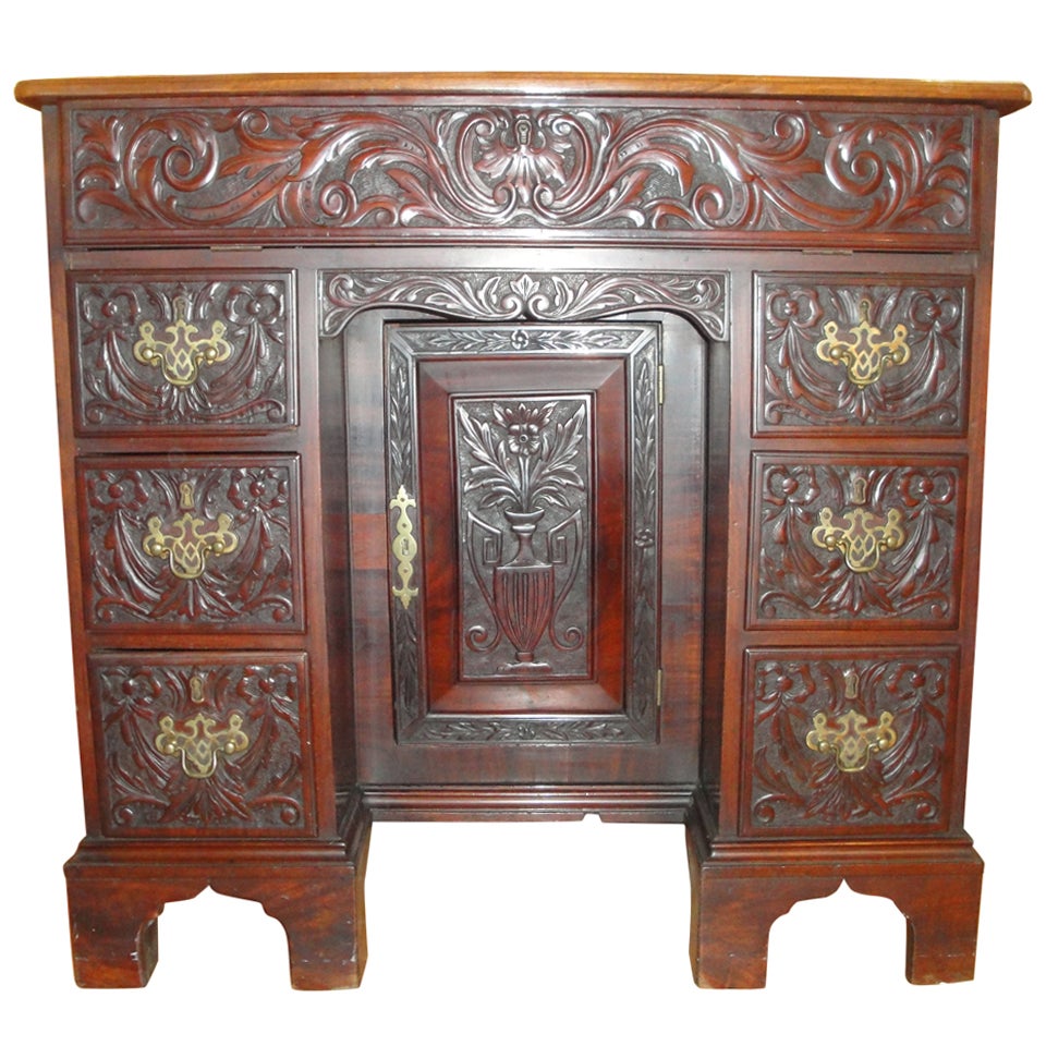19th Century Carved Mahogany Desk For Sale