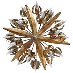 Gilt Metal Brutalist Chandelier