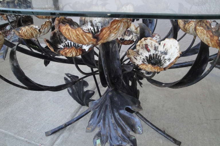 Brutalist Decorative Iron Coffee Table With Glass Top