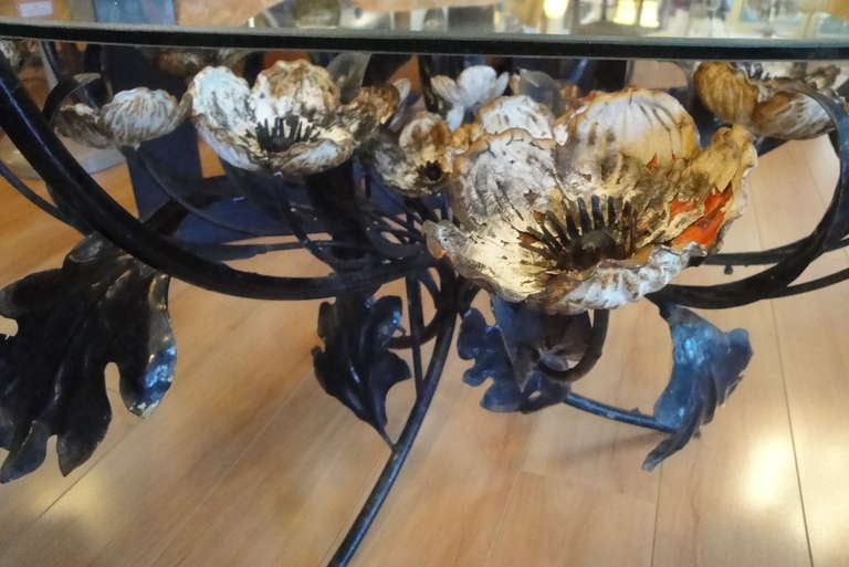 20th Century Decorative Iron Coffee Table With Glass Top
