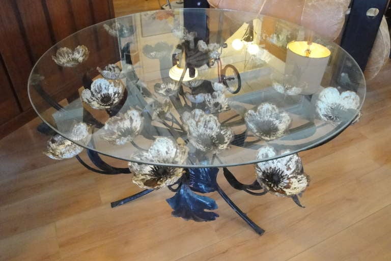 Decorative Iron Coffee Table With Glass Top In Good Condition In Fulton, CA