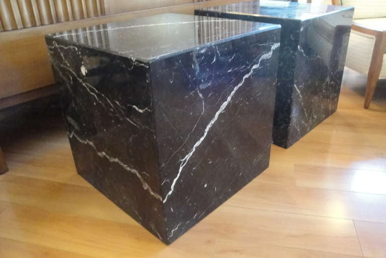 Mid-Century Modern Pair of Marble Cube End Tables