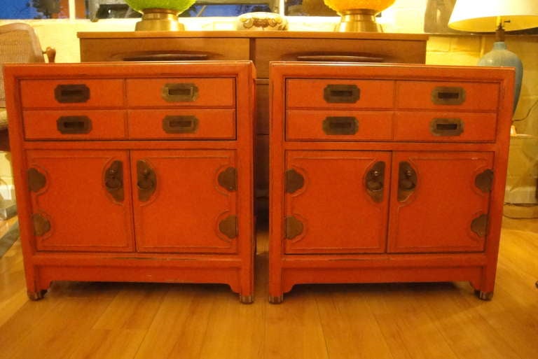 Hickory Mfg. Co. Chinese Style Custom Painted End Tables