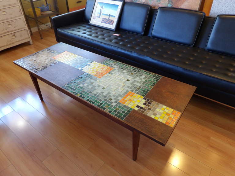 Mahogany Geometric Mosaic Tile Coffee Table