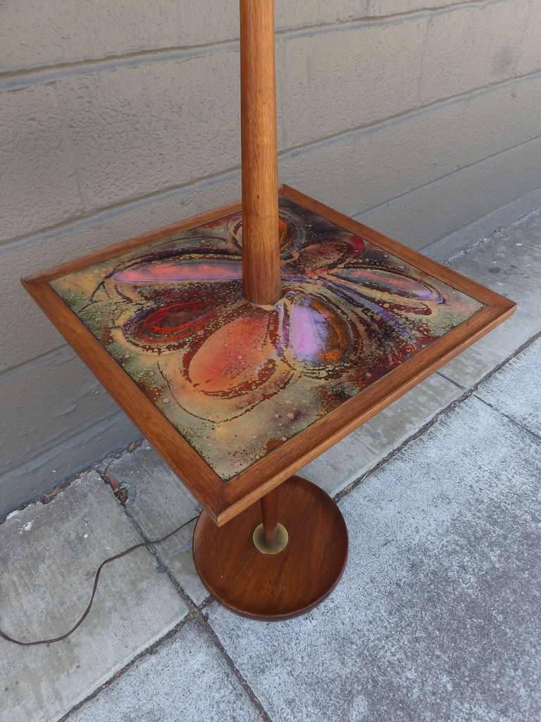 Walnut Richard M. Loving Abstract Copper Enamel Lamp Table