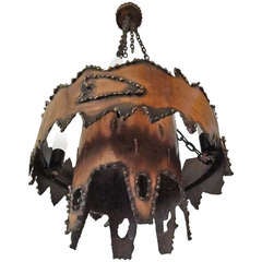 Vintage Torch Cut Metal Brutalist Chandelier Manner of Jere