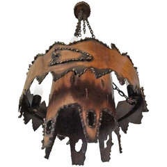 Torch Cut Metal Brutalist Chandelier Manner of Jere