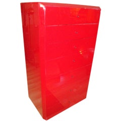 Vintage Interlubke Red Lacquer Tall Dresser