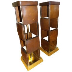 Geometric Wood Tile Table Lamps