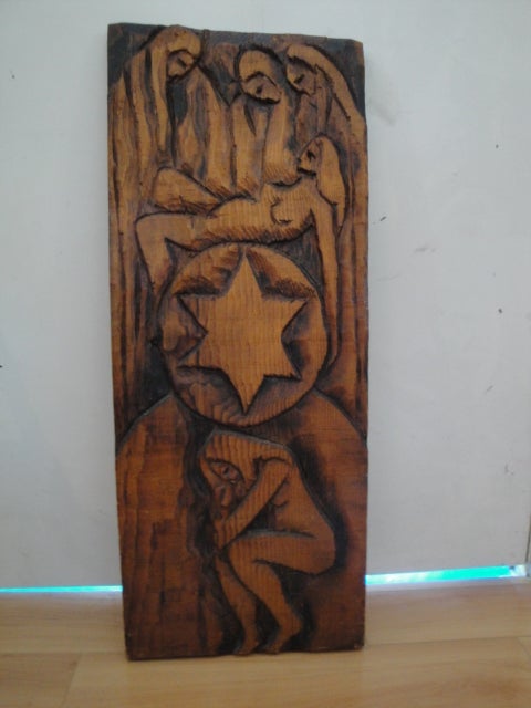 American Jean Claude Gaugy Symbolic Wood Carving For Sale
