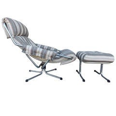 Varnamo Sangklader Polished Chrome Sling Chair and Ottoman