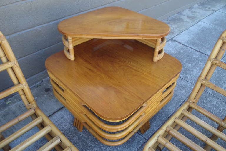 Mid-20th Century Style of Paul Frankl Bamboo Sofa & Corner Table For Sale
