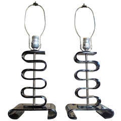 Pair of Black Lucite Table Lamps