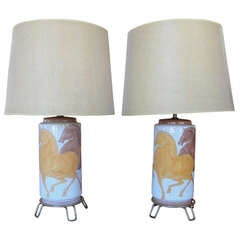 Hand Painted Italian Ceramic Table Lamps by Ernestine