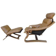 Cantilevered Leather Lounge Chair & Ottoman by Scanform