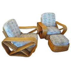 Style of Paul Frankl Lounge Chairs & Ottoman