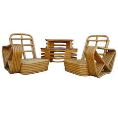 Style of Paul Frankl Bamboo Sofa & Corner Table