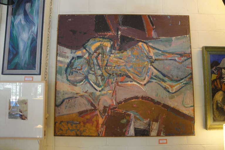 A large oil on canvas by Lundy Siegriest. Born 1925 in Oakland California. A significant California abstract Expressionist and modernist painter. Signed, dated and titled on verso. Lundy Siegriest 