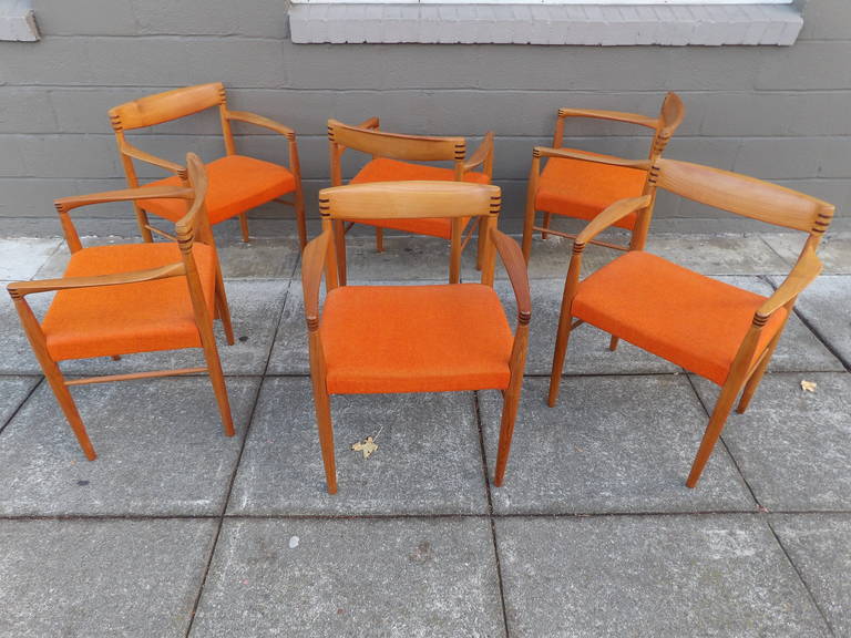 Six teak dining chairs designed h.w. klein for bramin mobler at ...