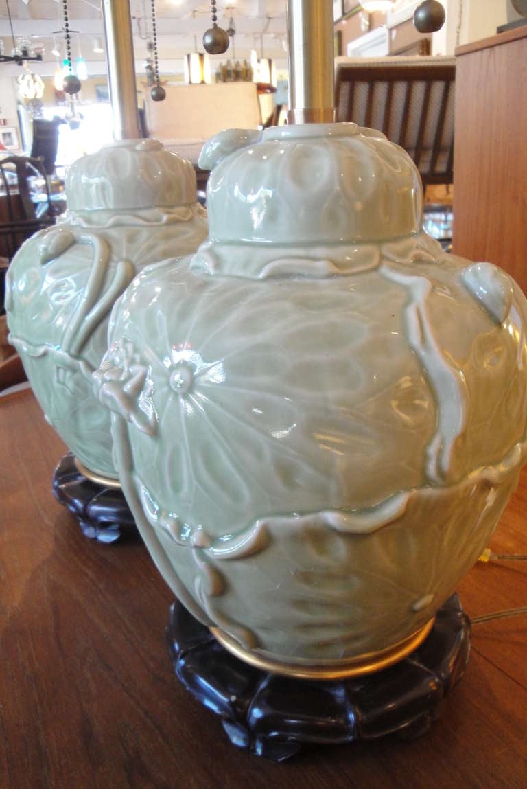 Pair of Ginger Jar Ceramic Celadon Lamps by Marbro 2