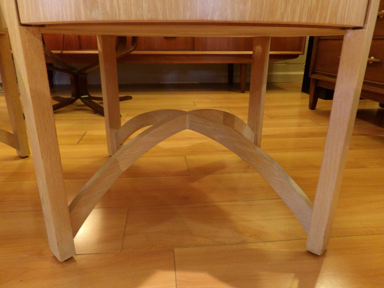 Oak Century Furniture Circular End Tables Attributed to Jay Spectre