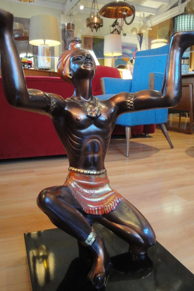 Hollywood Regency Remarkable Cast Metal Nubian Figural Coffee Table